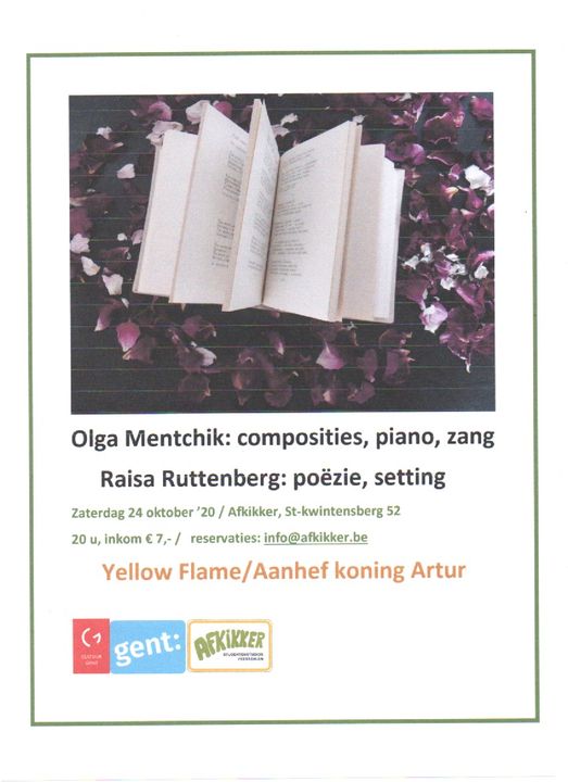 Afkikker, Affiche. Gent. Yellow Flame - Aanhef koning Artur, door Olga Mentchik en Raisa Ruttenberg. 2020-10-24